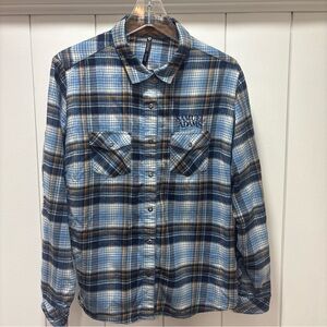 Kuhl Women's Flannel Shirt Tess Long Sleeve Shirt Snap Button Big Sky Blue XL